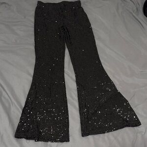 Forever 21 Black Sparkle Flare Sheer Flare Pants